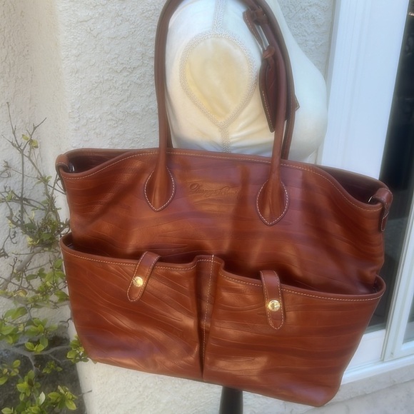 Dooney & Bourke Cognac Texture Leather Large Double Handle Tote Bag - Picture 1 of 10